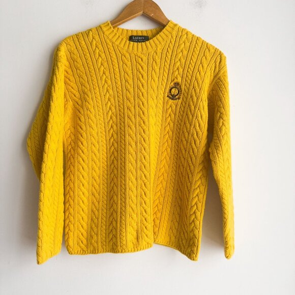 Vintage Lauren Ralph Lauren Yellow Crest Embroidery Classic Preppy Pullover PM - Picture 2 of 7